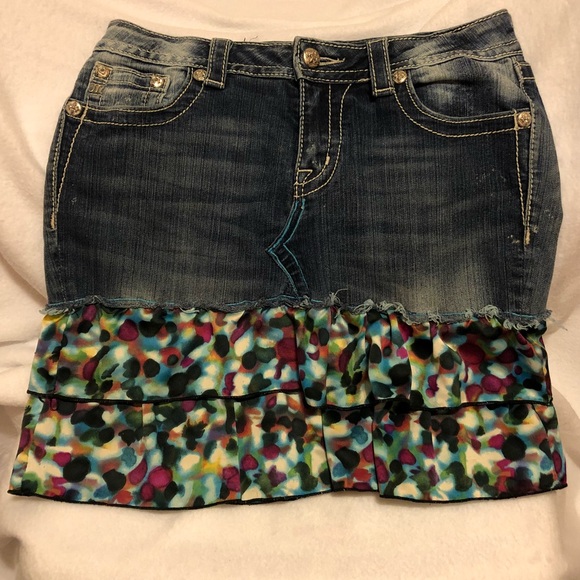 Miss Me Denim Skirt with Multi-Color Ruffles - Picture 2 of 7